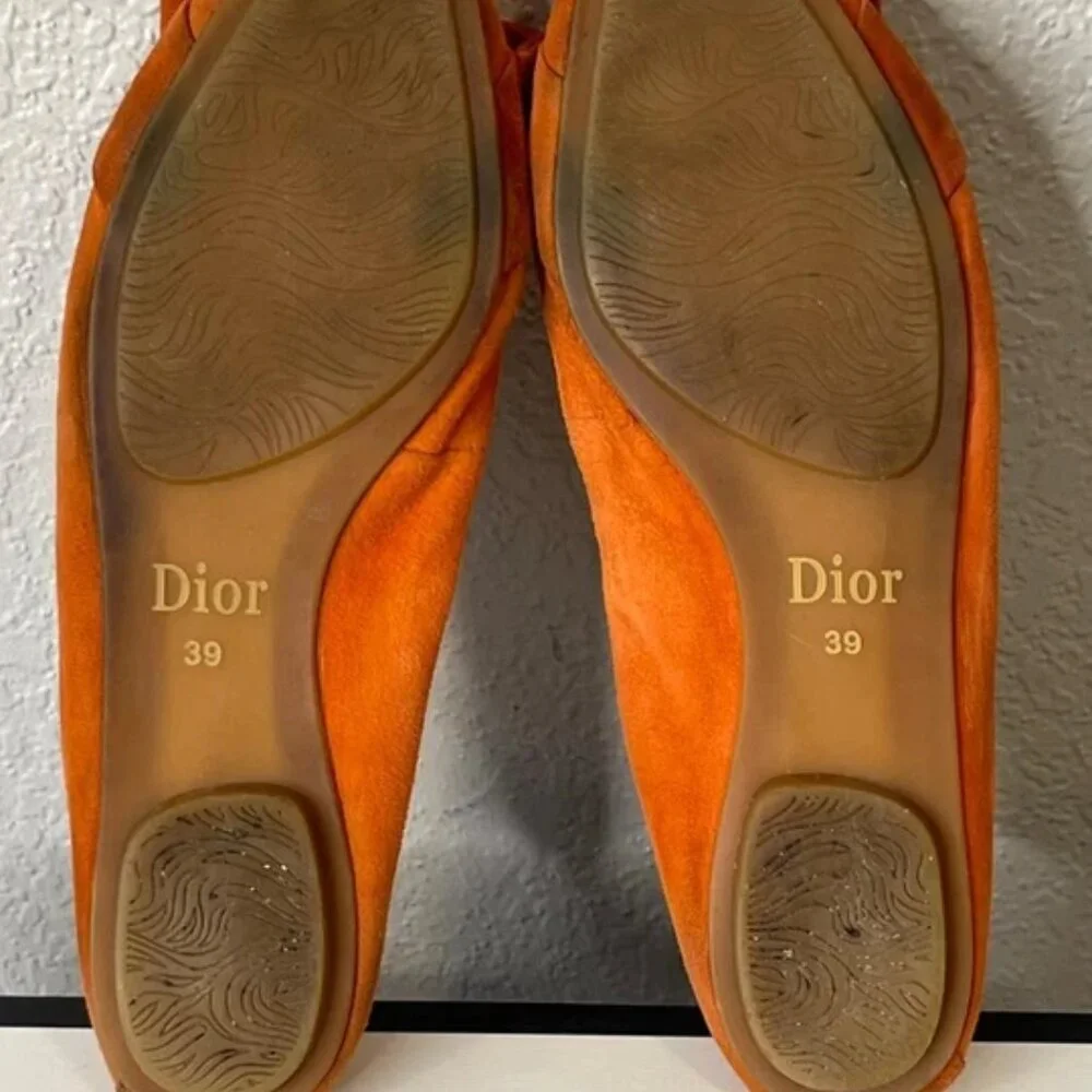 Christian Dior Ballet Flats Orange Suede Bow Ribbon Women's‎ Size 39 EU/9 US